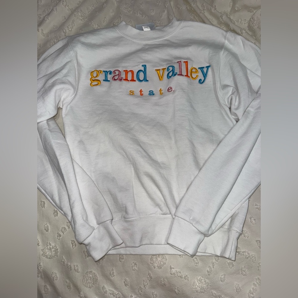 Grand Valley State (GVSU) White Sweatshirt with Colorful Embroidery